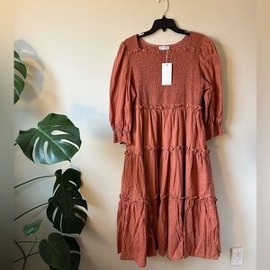 Anniewear Apparel Tiered Midi Dress - Terracotta size XL